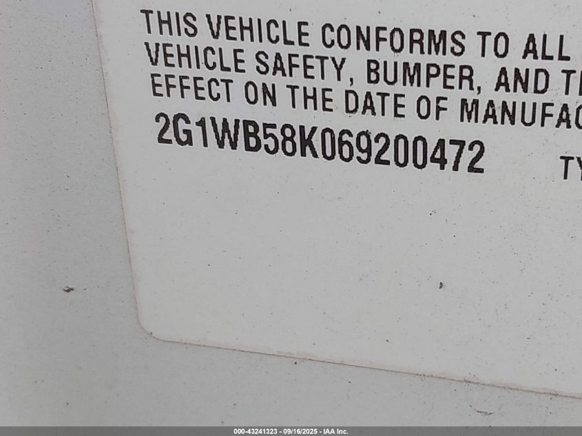 2006 Chevrolet Impala Ls VIN: 2G1WB58K069200472 Lot: 43241323