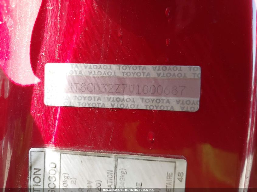 1997 Lexus Sc 300 VIN: JT8CD32Z7V1000687 Lot: 43241376