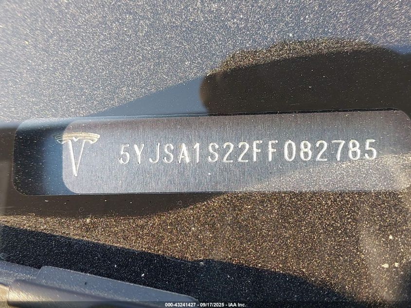 2015 Tesla Model S 70D/85D/P85D VIN: 5YJSA1S22FF082785 Lot: 43241427