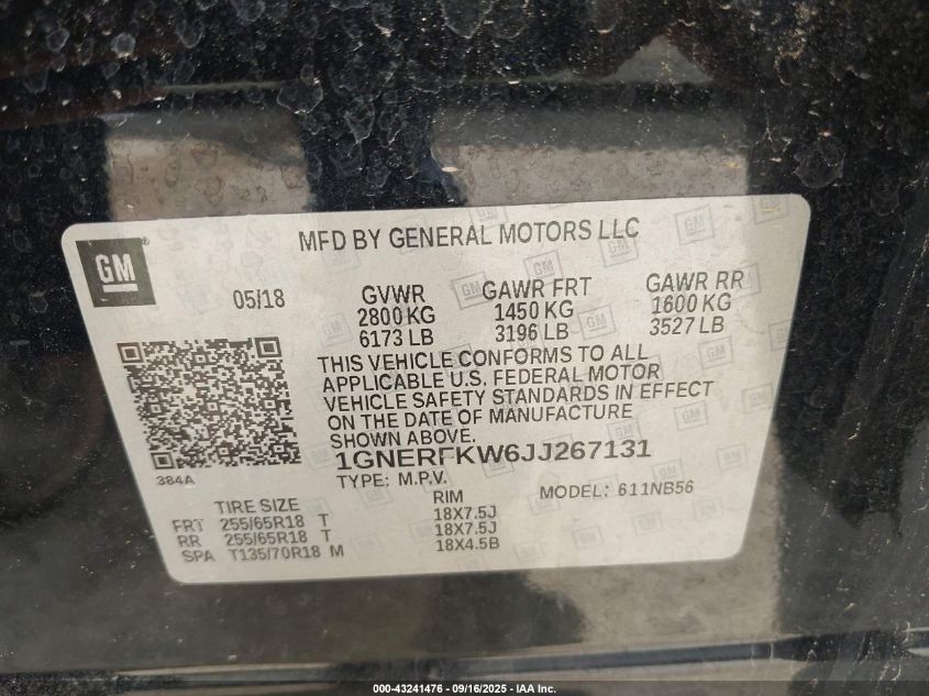 2018 Chevrolet Traverse Ls VIN: 1GNERFKW6JJ267131 Lot: 43241476