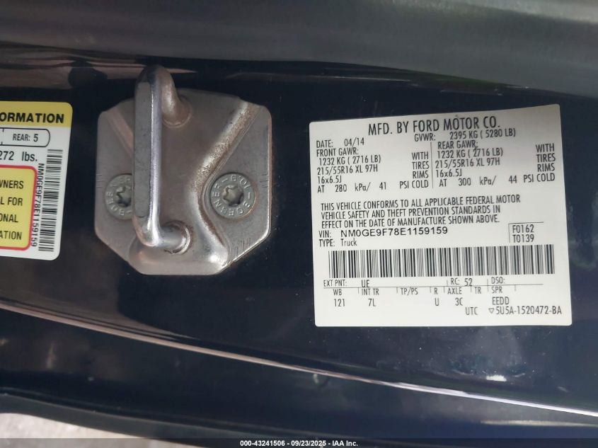 2014 Ford Transit Connect Xlt VIN: NM0GE9F78E1159159 Lot: 43241506