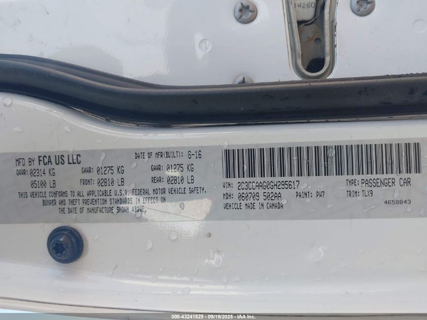 2016 Chrysler 300 Anniversary Edition VIN: 2C3CCAAG0GH295617 Lot: 43241529
