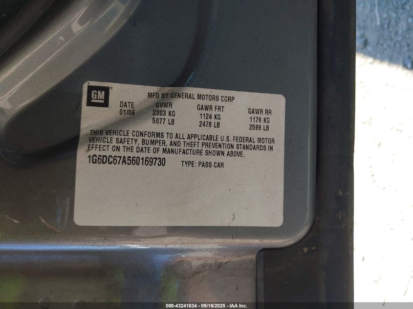 2006 Cadillac Sts V8 VIN: 1G6DC67A560169730 Lot: 43241834