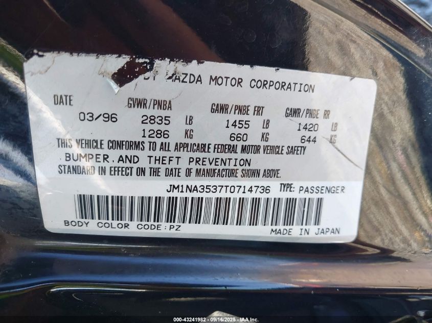 1996 Mazda Mx-5 Miata VIN: JM1NA3537T0714736 Lot: 43241982