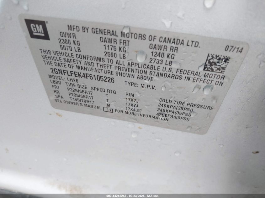 2015 Chevrolet Equinox 1Lt VIN: 2GNFLFEK4F6105226 Lot: 43242243