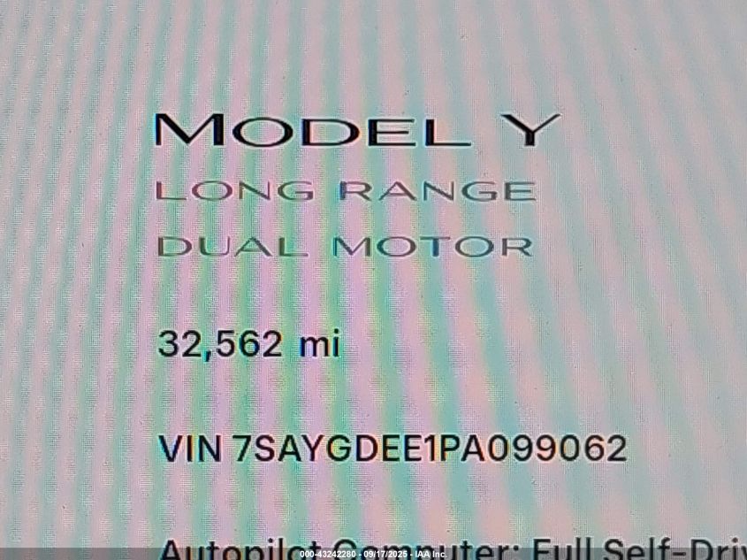 2023 Tesla Model Y Awd/Long Range Dual Motor All-Wheel Drive VIN: 7SAYGDEE1PA099062 Lot: 43242280