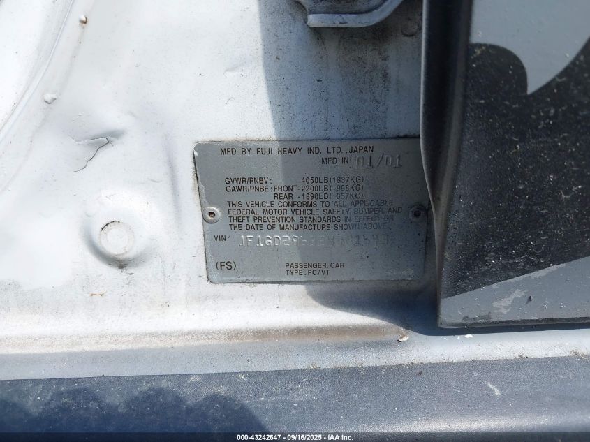 2002 Subaru Impreza Wrx VIN: JF1GD29632H501643 Lot: 43242647