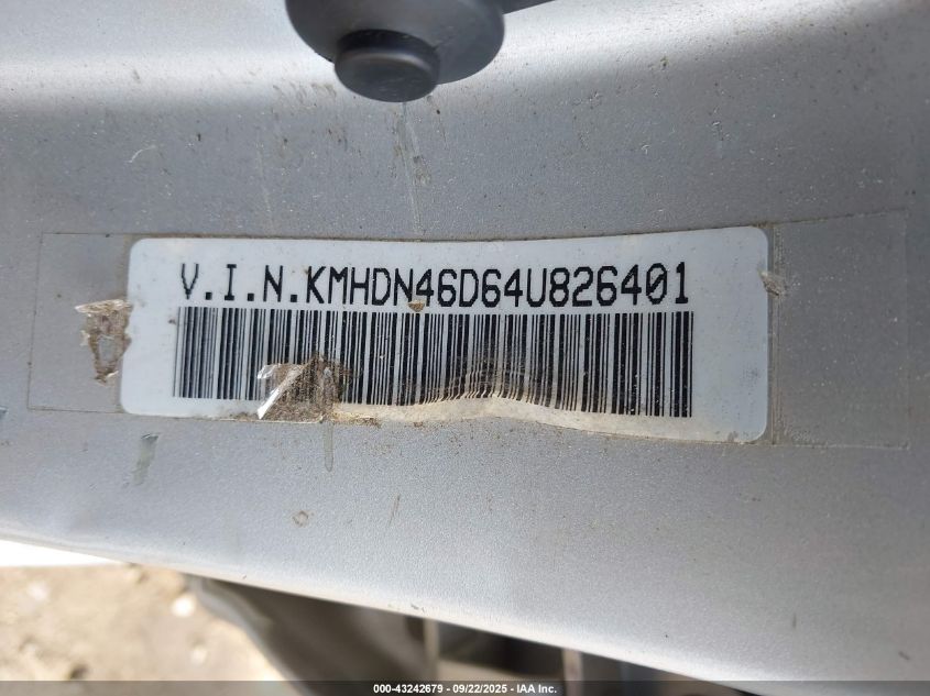 2004 Hyundai Elantra Gls/Gt VIN: KMHDN46D64U826401 Lot: 43242679