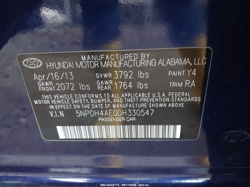 2013 HYUNDAI ELANTRA GLS - 5NPDH4AE0DH330547