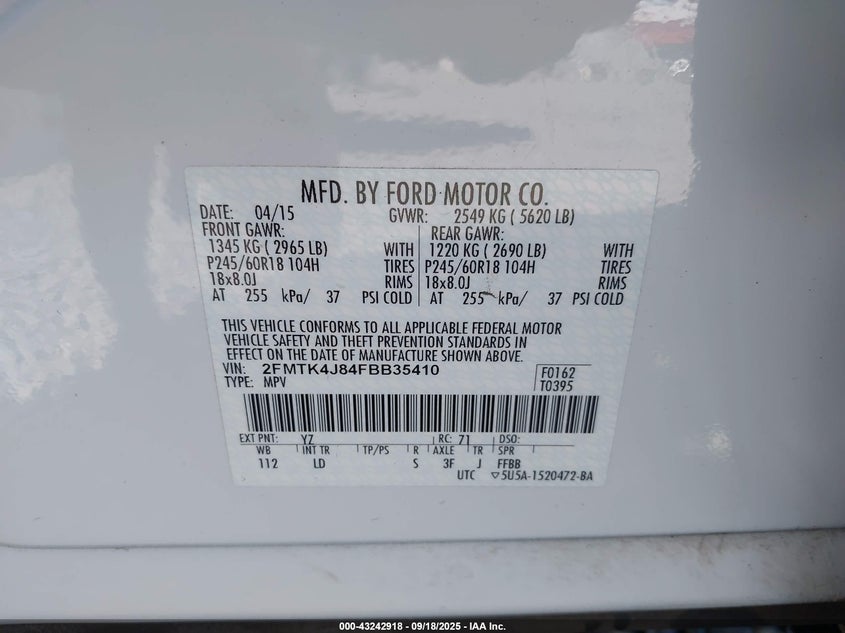 2015 FORD EDGE SEL - 2FMTK4J84FBB35410