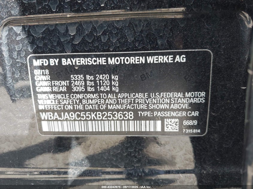 2019 BMW 530E IPERFORMANCE - WBAJA9C55KB253638