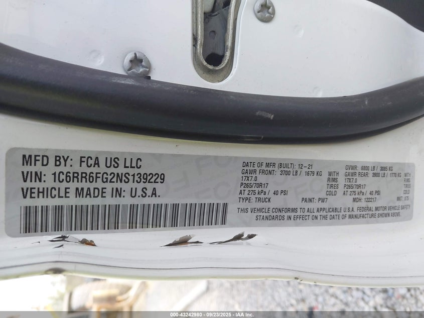 2022 Ram 1500 Classic Tradesman 4X2 6'4 Box VIN: 1C6RR6FG2NS139229 Lot: 43242980