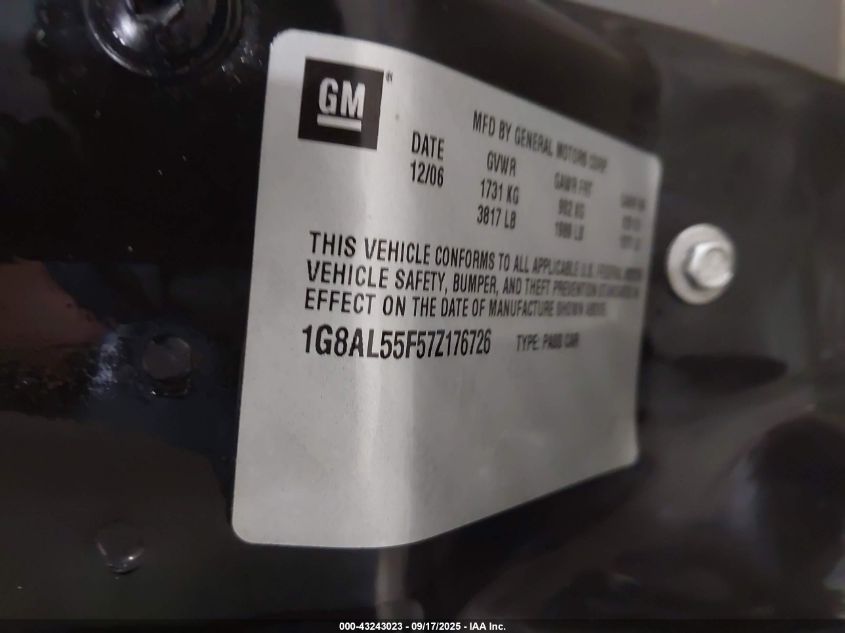 2007 Saturn Ion 3 VIN: 1G8AL55F57Z176726 Lot: 43243023