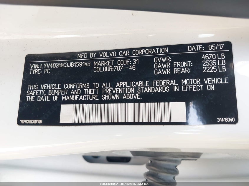 2018 Volvo S60 Inscription T5 VIN: LYV402HK3JB159148 Lot: 43243151