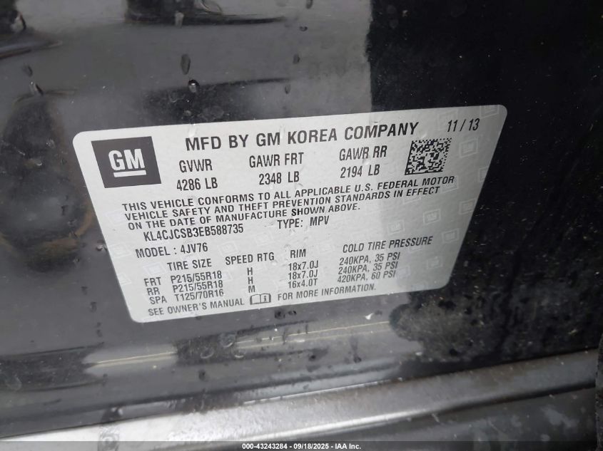 2014 Buick Encore Leather VIN: KL4CJCSB3EB588735 Lot: 43243284