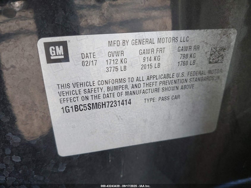 2017 CHEVROLET CRUZE LS AUTO - 1G1BC5SM6H7231414