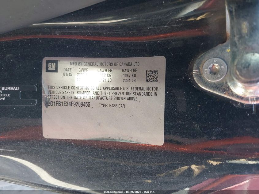 2015 Chevrolet Camaro 2Ls VIN: 2G1FB1E34F9209455 Lot: 43243638