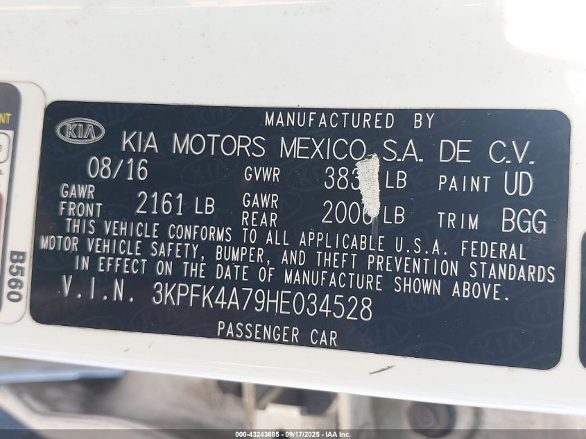 2017 Kia Forte Lx VIN: 3KPFK4A79HE034528 Lot: 43243685