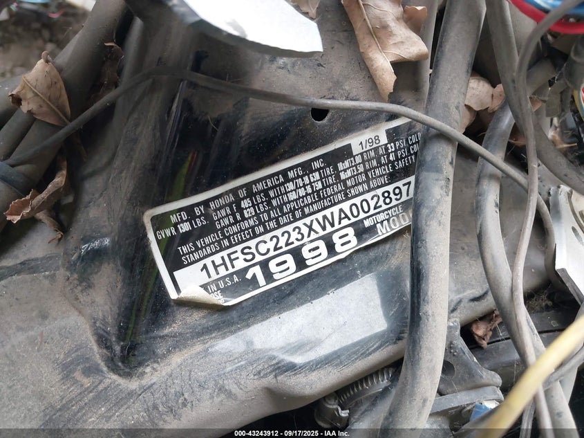 1998 Honda Gl1500 Se VIN: 1HFSC223XWA002897 Lot: 43243912