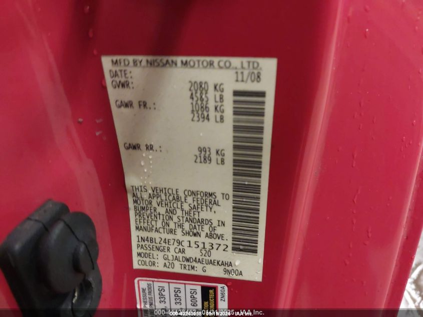 2009 Nissan Altima 3.5 Se VIN: 1N4BL24E79C151372 Lot: 43243958