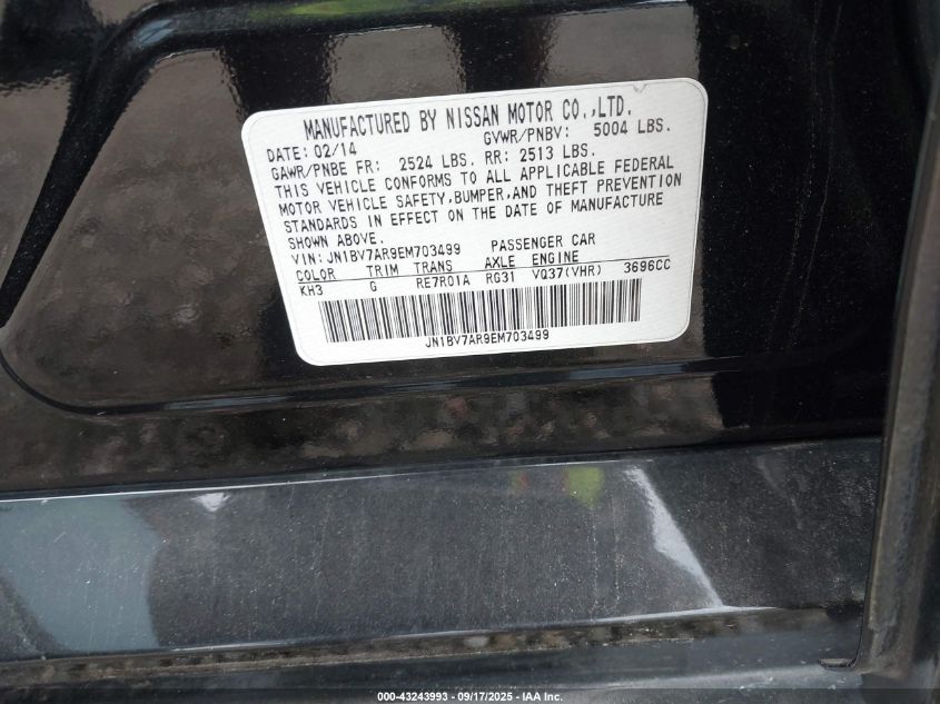 2014 Infiniti Q50 VIN: JN1BV7AR9EM703499 Lot: 43243993