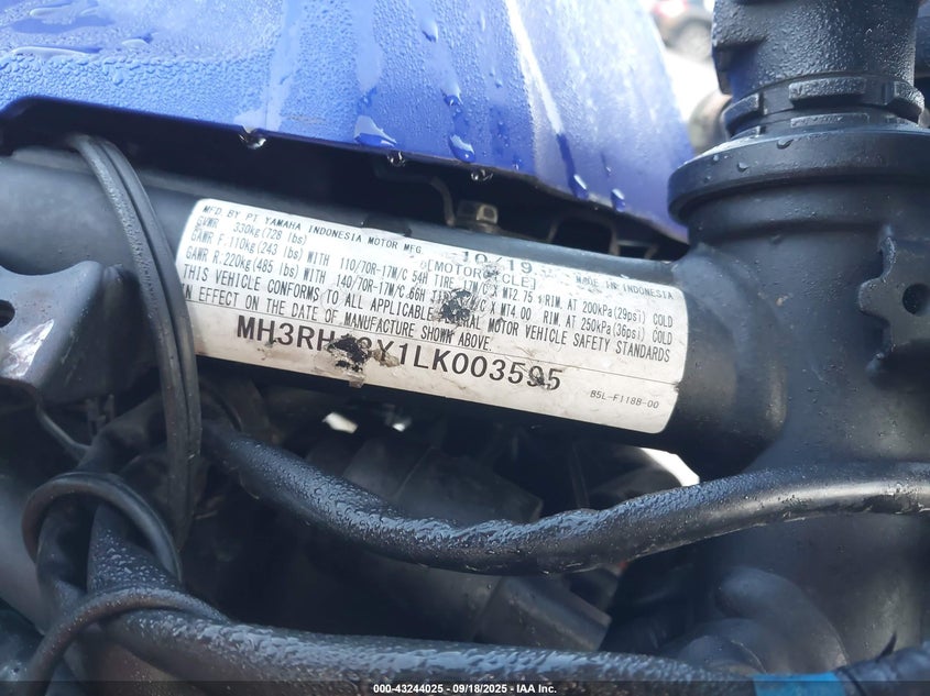 2020 Yamaha Yzfr3 A VIN: MH3RH18Y1LK003595 Lot: 43244025