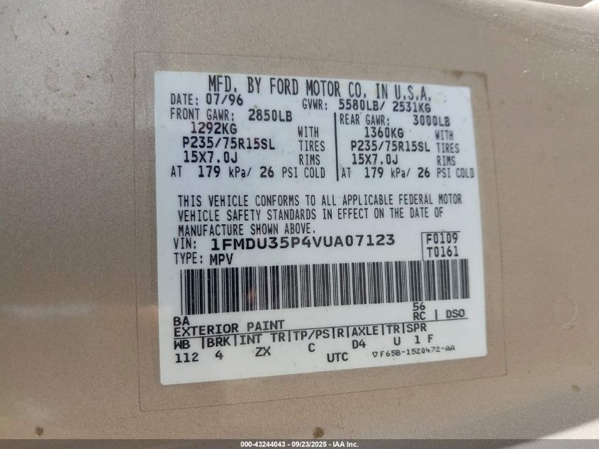 1997 Ford Explorer Eddie Bauer/Limited/Xlt VIN: 1FMDU35P4VUA07123 Lot: 43244043