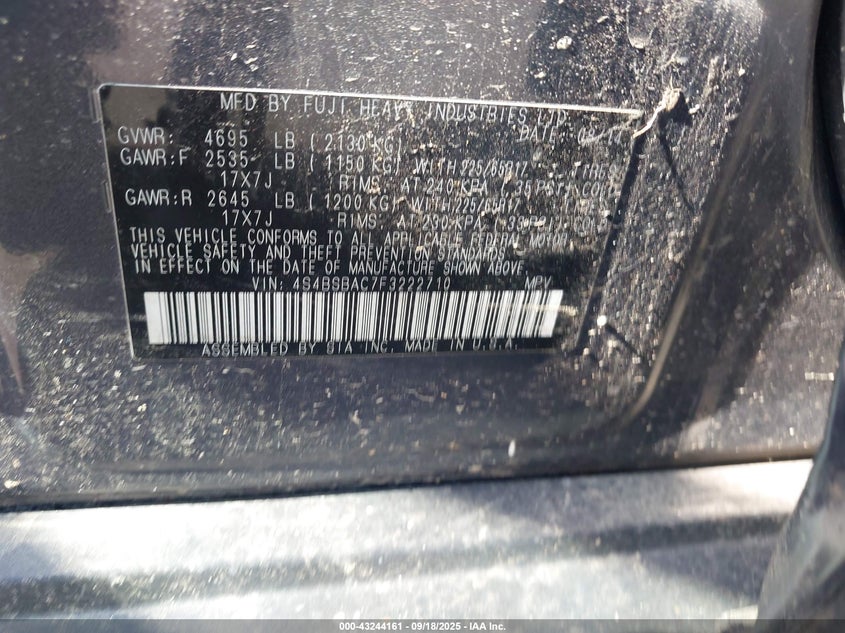 2015 SUBARU OUTBACK 2.5I - 4S4BSBAC7F3222710