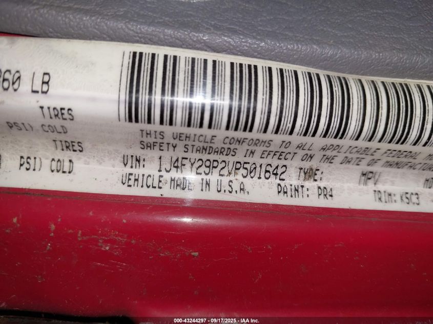 1997 Jeep Wrangler Se VIN: 1J4FY29P2VP501642 Lot: 43244297