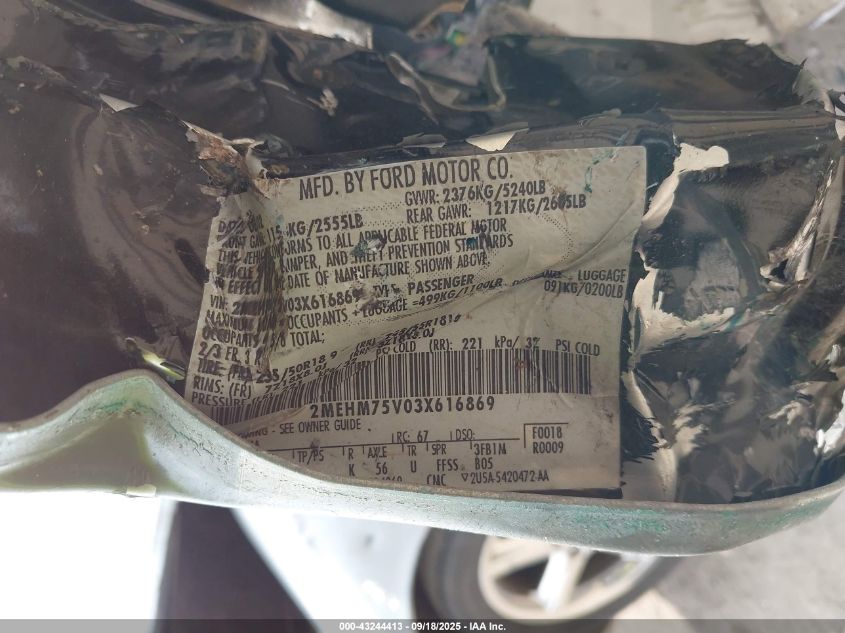 2003 Mercury Marauder VIN: 2MEHM75V03X616869 Lot: 43244413