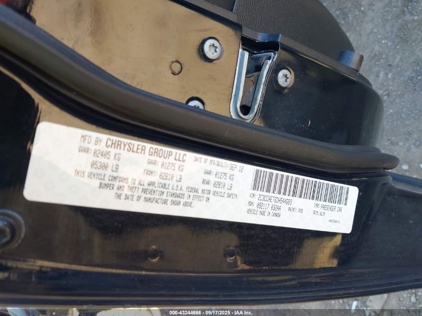 2013 Chrysler 300C VIN: 2C3CCAET6DH544683 Lot: 43244666