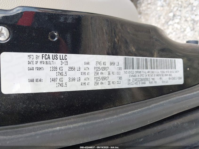 2019 Dodge Grand Caravan Sxt VIN: 2C4RDGCG8KR659515 Lot: 43244837