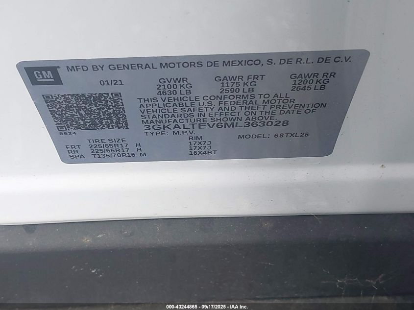 2021 GMC Terrain Awd Sle VIN: 3GKALTEV6ML363028 Lot: 43244865