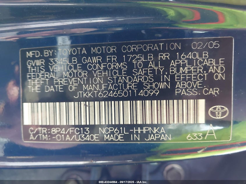 2005 Scion Xa VIN: JTKKT624650114099 Lot: 43244964