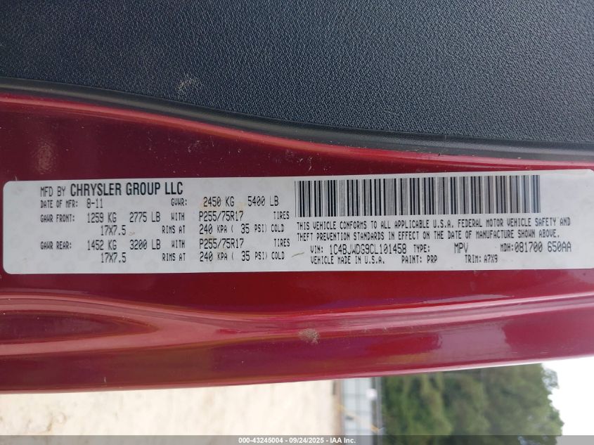 2012 Jeep Wrangler Unlimited Sport VIN: 1C4BJWDG9CL101458 Lot: 43245004