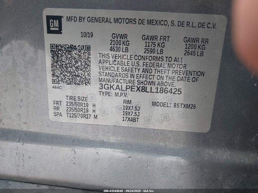 2020 GMC Terrain Fwd Slt VIN: 3GKALPEX8LL186425 Lot: 43245046