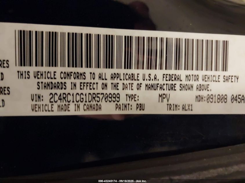 2013 Chrysler Town & Country Touring-L VIN: 2C4RC1CG1DR570999 Lot: 43245174