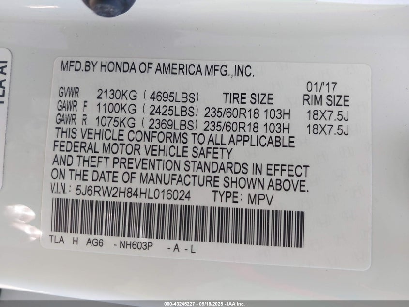 2017 HONDA CR-V EX-L/EX-L NAVI - 5J6RW2H84HL016024