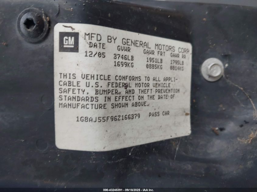 2006 Saturn Ion 2 VIN: 1G8AJ55F96Z166379 Lot: 43245391