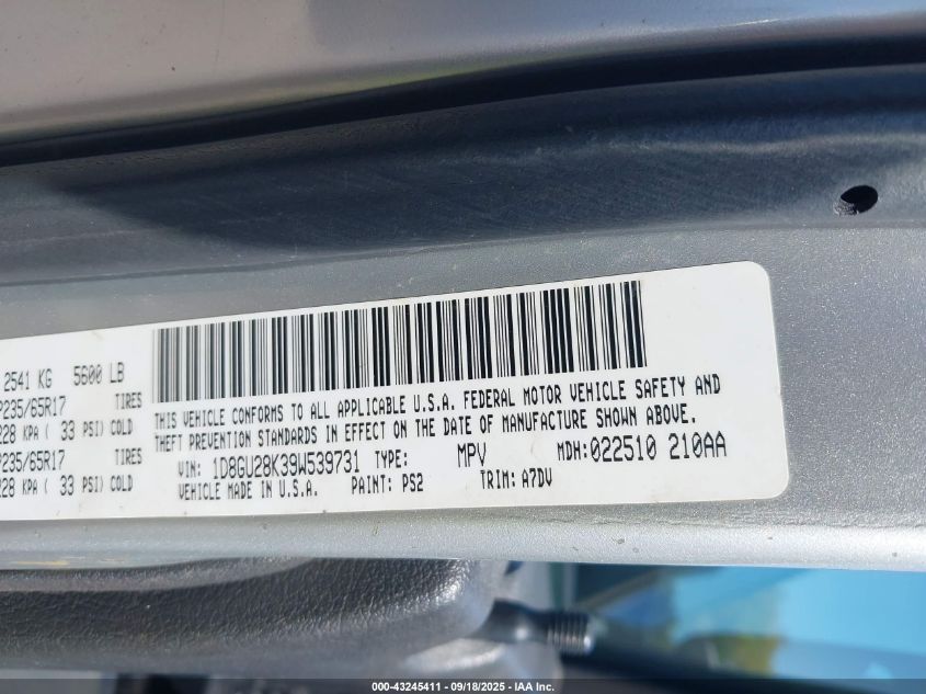 2009 Dodge Nitro Se VIN: 1D8GU28K39W539731 Lot: 43245411
