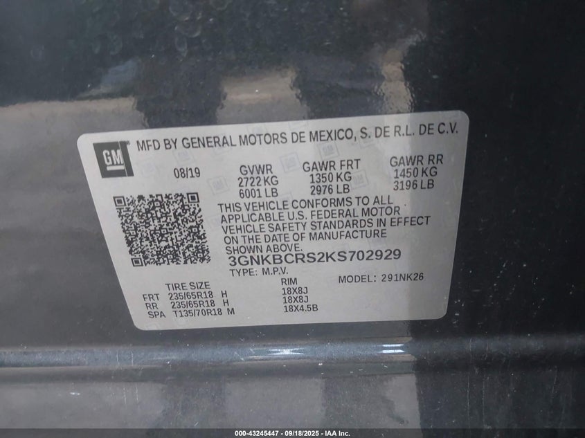 2019 CHEVROLET BLAZER - 3GNKBCRS2KS702929