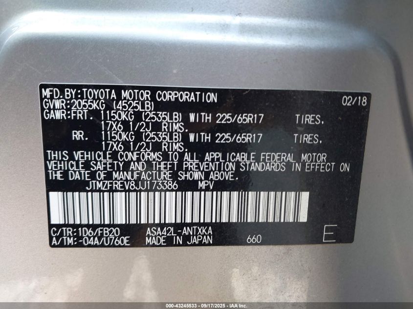 2018 TOYOTA RAV4 LE - JTMZFREV8JJ173386