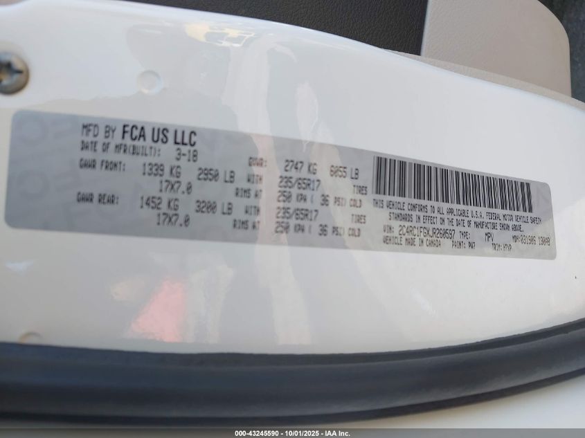 2018 Chrysler Pacifica Touring Plus VIN: 2C4RC1FGXJR260597 Lot: 43245590