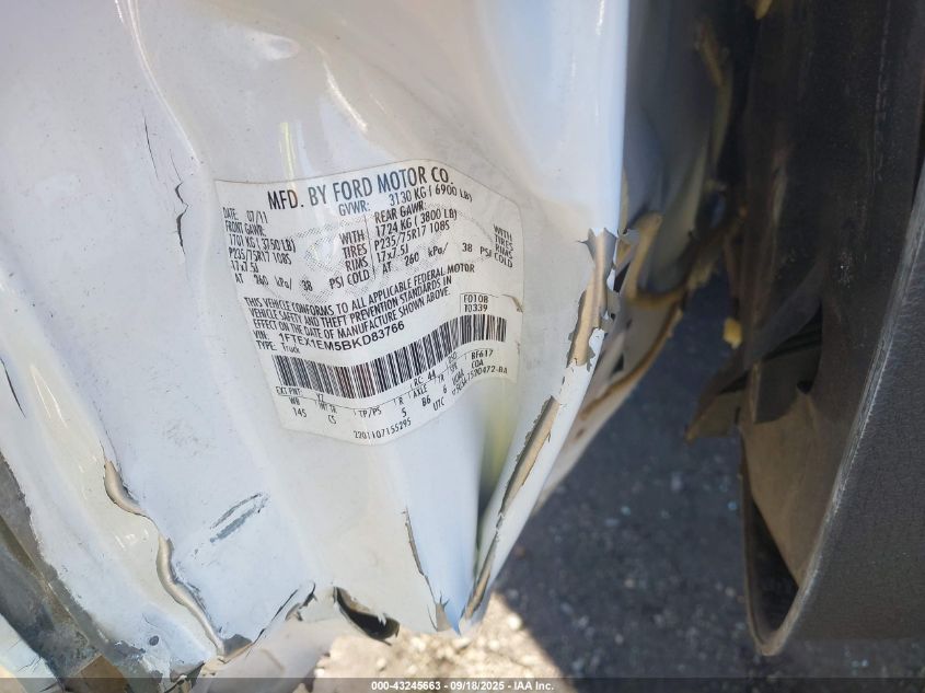 2011 Ford F-150 Xl VIN: 1FTEX1EM5BKD83766 Lot: 43245663