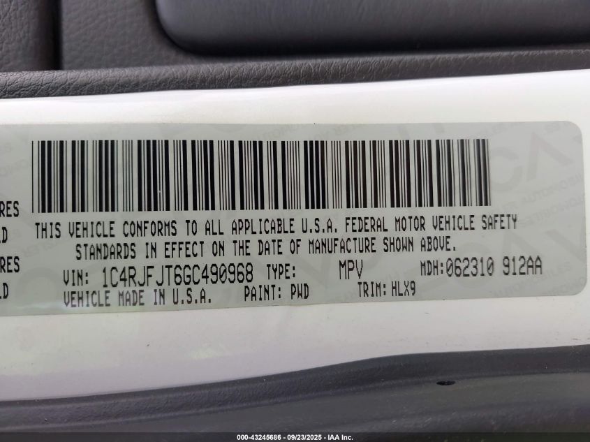 2016 Jeep Grand Cherokee Summit VIN: 1C4RJFJT6GC490968 Lot: 43245686