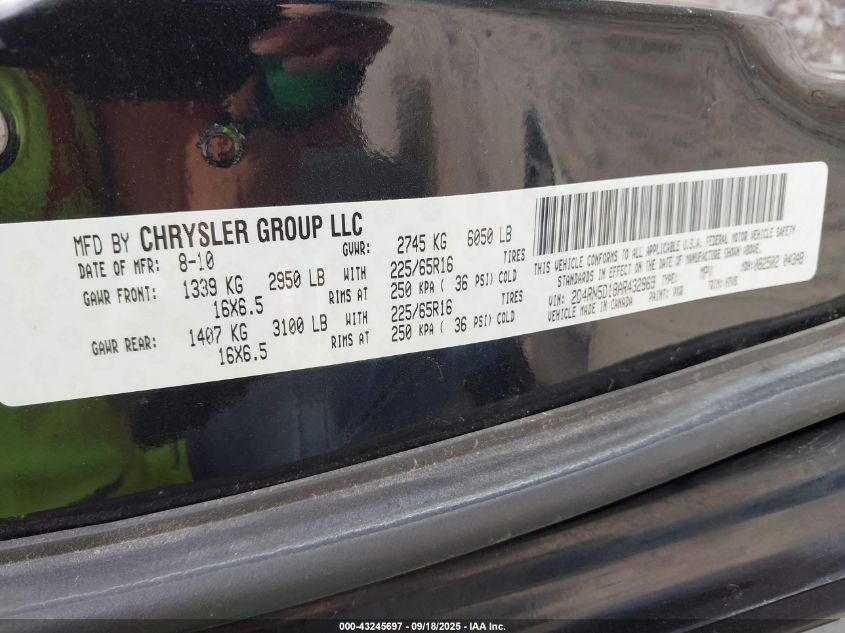 2010 Dodge Grand Caravan Sxt VIN: 2D4RN5D18AR432869 Lot: 43245697