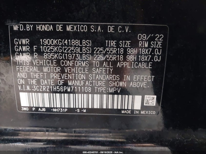 2023 HONDA HR-V 2WD SPORT - 3CZRZ1H56PM711108