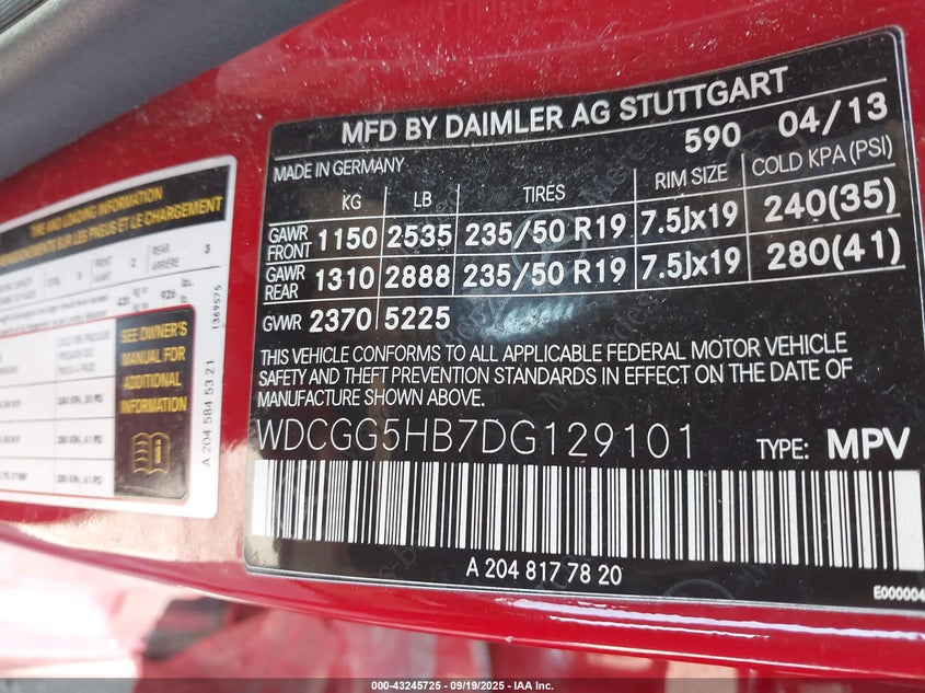 2013 MERCEDES-BENZ GLK 350 - WDCGG5HB7DG129101