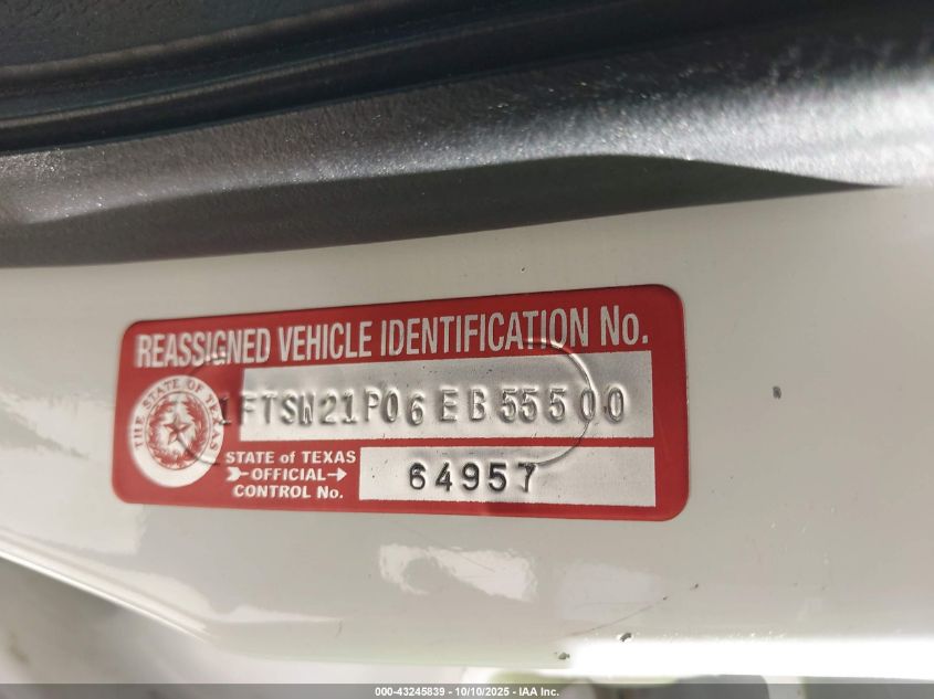 2006 Ford F-250 Lariat/Xl/Xlt VIN: 1FTSW21P06EB55500 Lot: 43245839