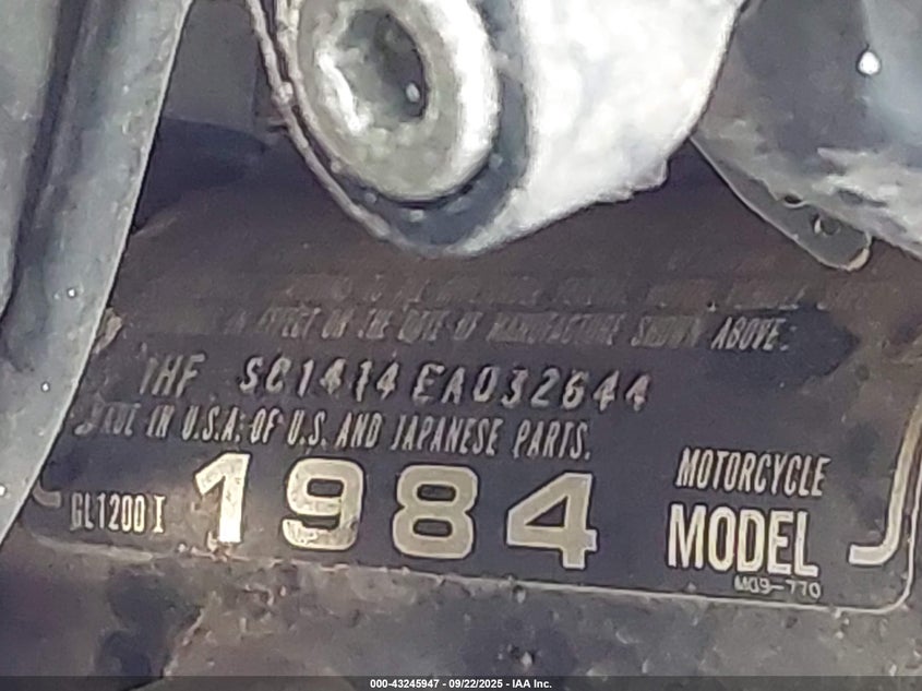 1984 Honda Gl1200 I VIN: 1HFSC1414EA032644 Lot: 43245947
